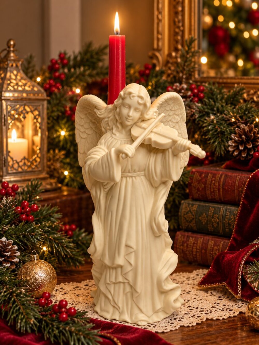 PartyLite Felicity Angel P7363 Porcelain Bisque Taper Candle Holder Discontinued